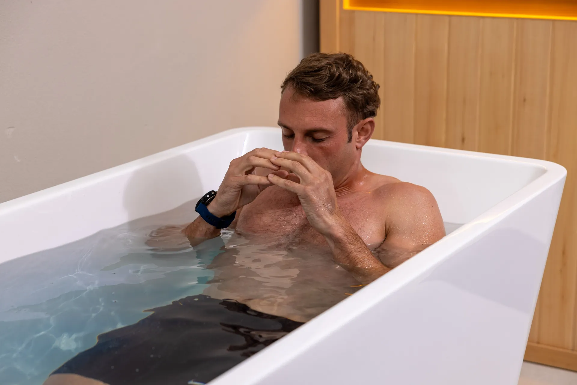 Athlete using breathwork during a guided ice bath in Randburg