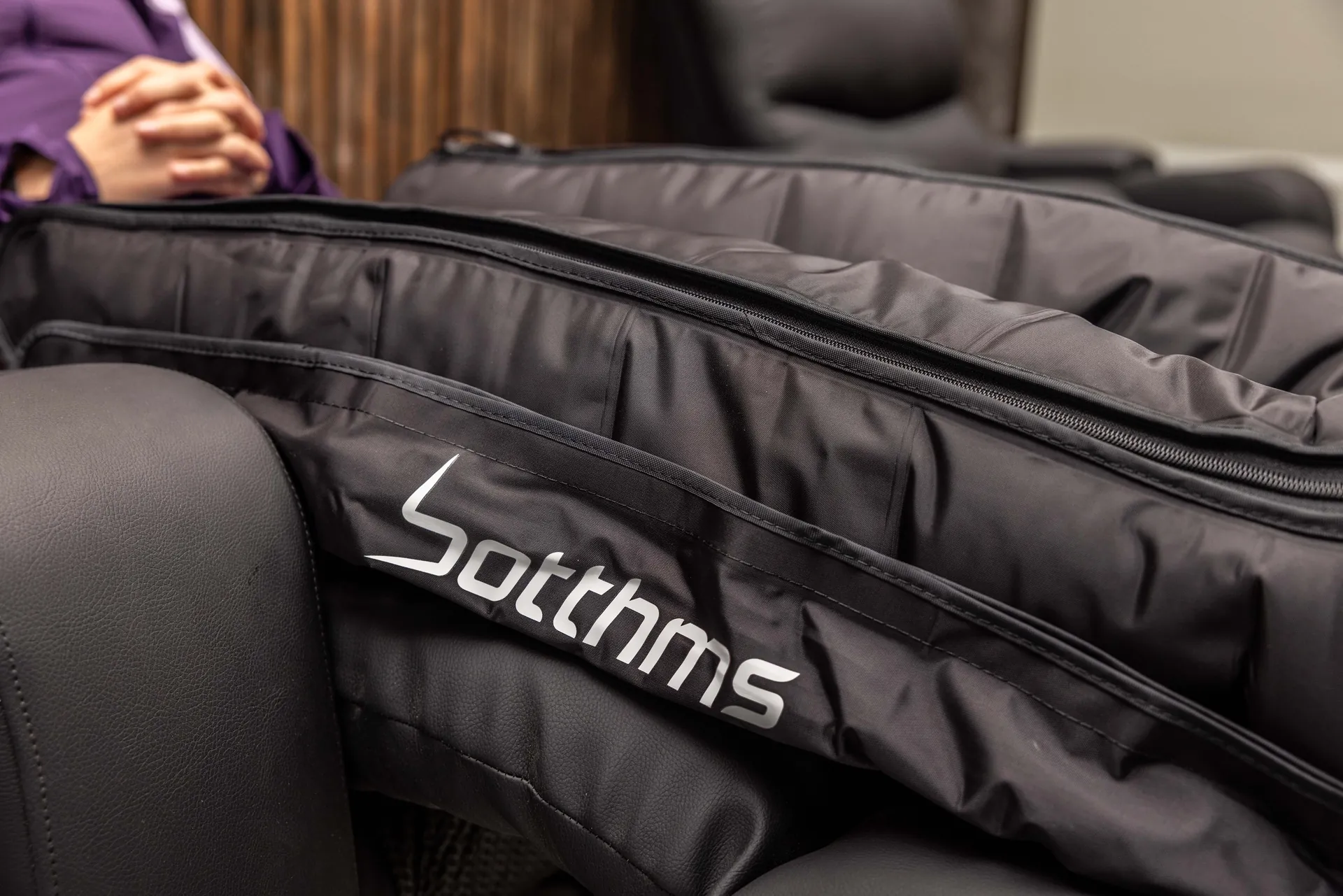 Close-up of botthms compression recovery boots during a leg-recovery session in Randburg