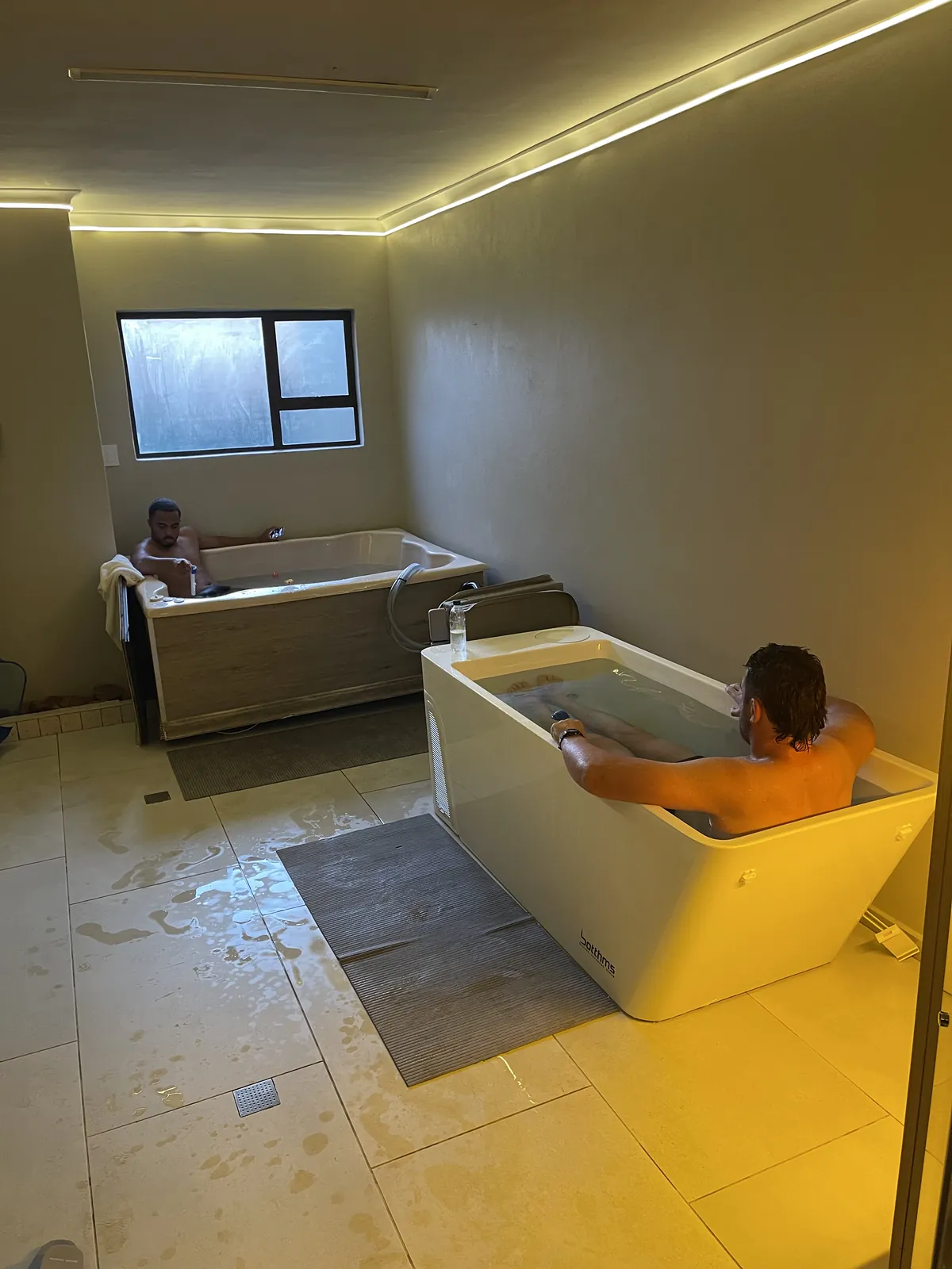 England Rugby players in ice baths at the Botthms Wellness Hub, Randburg