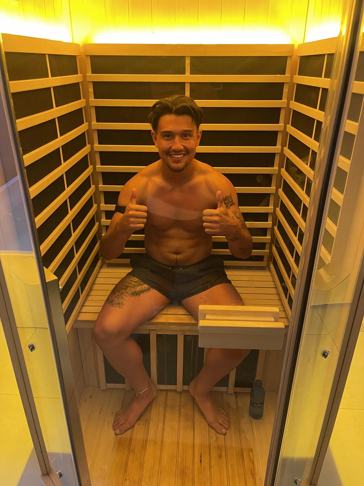 England fly-half Marcus Smith in an infrared sauna at the Botthms Wellness Hub, Randburg
