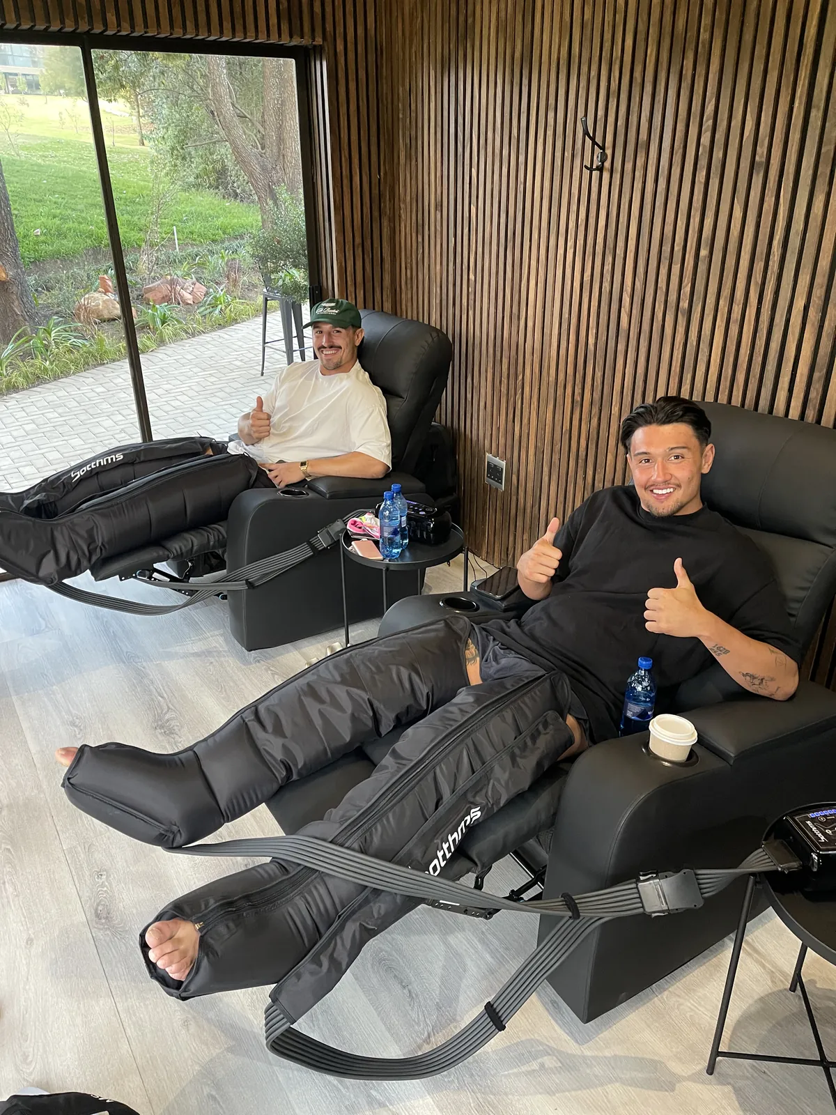 England Rugby players using compression recovery boots at the Botthms Wellness Hub