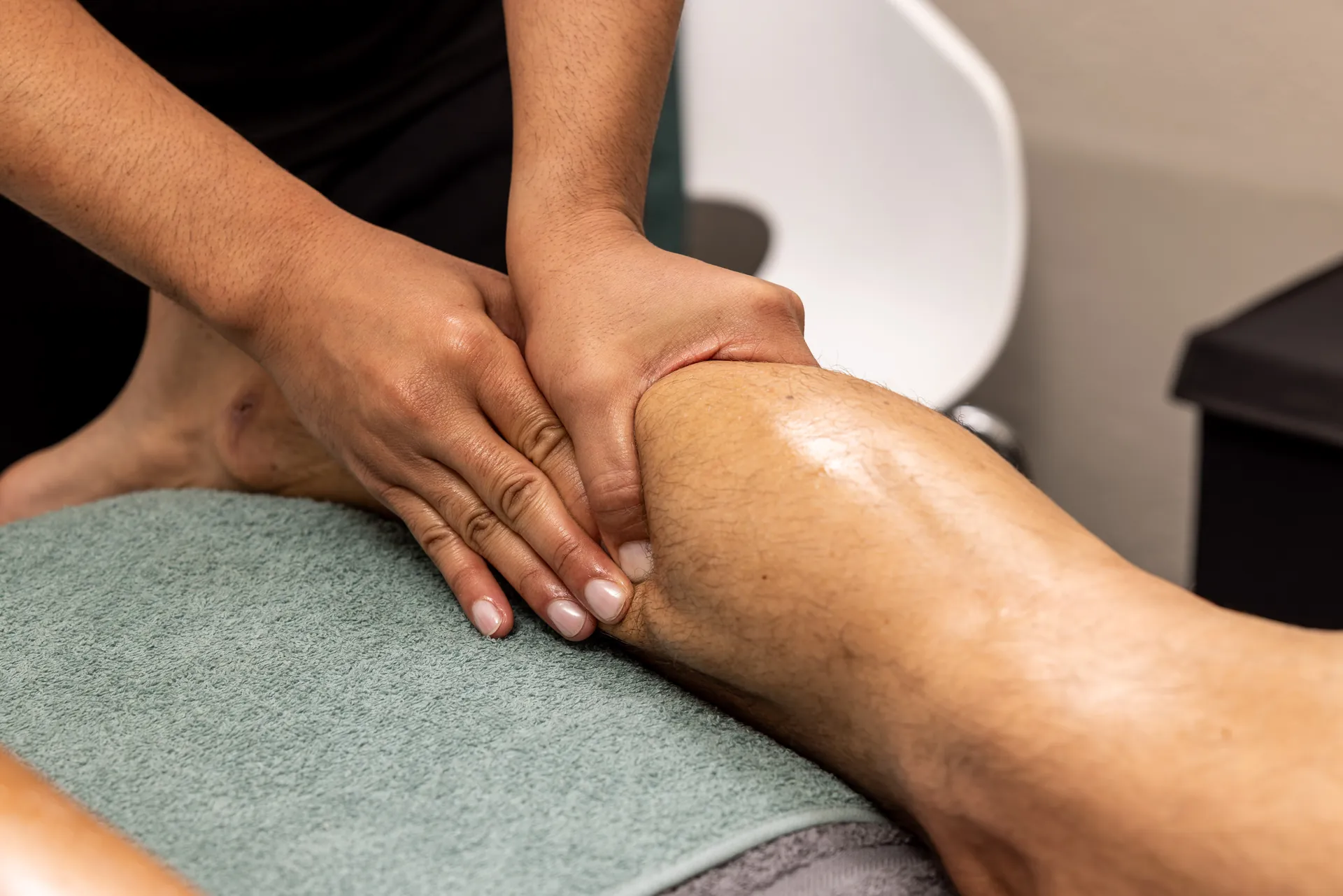 Close-up of a sports massage on an athlete calf in Randburg